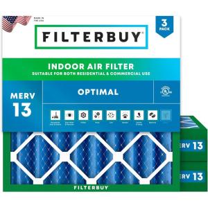 imageFilterbuy 10x10x4 Air Filter MERV 13 MPR 1900 Health Defense Replacement 3Pack Electrostatic Pleated HVAC AC Furnace Filters Made in USA Actual Size 950 x 950 x 363