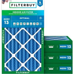 imageFilterbuy 10x25x4 Air Filter MERV 13 Optimal Defense 4Pack Pleated HVAC AC Furnace Air Filters Replacement Actual Size 950 x 2450 x 363 Inches