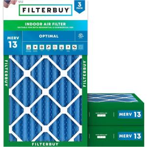 imageFilterbuy 1125x1925x4 Air Filter MERV 13 Optimal Defense 3Pack Pleated HVAC AC Furnace Air Filters Replacement Actual Size 1125 x 1925 x 363 Inches