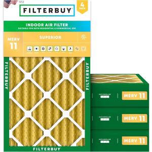 imageFilterbuy 125x21x4 Air Filter MERV 11 Allergen Defense 4Pack Pleated HVAC AC Furnace Air Filters Replacement Actual Size 1250 x 2100 x 363 Inches