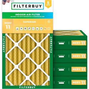 imageFilterbuy 125x21x4 Air Filter MERV 11 Allergen Defense 5Pack Pleated HVAC AC Furnace Air Filters Replacement Actual Size 1250 x 2100 x 363 Inches