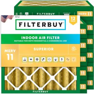 imageFilterbuy 12x12x4 Air Filter MERV 11 Allergen Defense 12Pack Pleated HVAC AC Furnace Air Filters Replacement Actual Size 1150 x 1150 x 363 Inches