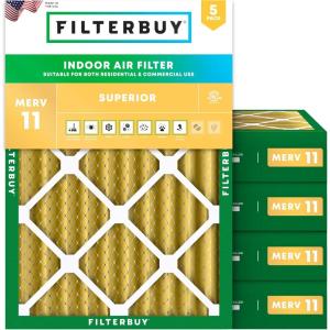imageFilterbuy 12x16x4 Air Filter MERV 11 Allergen Defense 5Pack Pleated HVAC AC Furnace Air Filters Replacement Actual Size 1150 x 1550 x 363 Inches