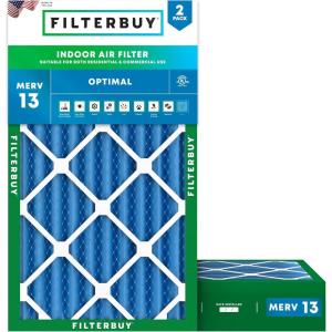 imageFilterbuy 13x215x4 Air Filter MERV 13 Optimal Defense 2Pack Pleated HVAC AC Furnace Air Filters Replacement Actual Size 1300 x 2150 x 363 Inches