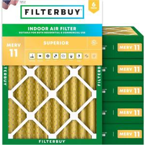 imageFilterbuy 15x20x4 Air Filter MERV 11 Allergen Defense 6Pack Pleated HVAC AC Furnace Air Filters Replacement Actual Size 1450 x 1950 x 363 Inches