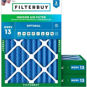 imageFilterbuy 1625x2125x4 Air Filter MERV 13 Optimal Defense 3Pack Pleated HVAC AC Furnace Air Filters Replacement Actual Size 1625 x 2125 x 363 Inches