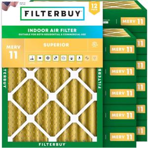 imageFilterbuy 16x22x4 Air Filter MERV 11 Allergen Defense 12Pack Pleated HVAC AC Furnace Air Filters Replacement Actual Size 1600 x 2200 x 363 Inches