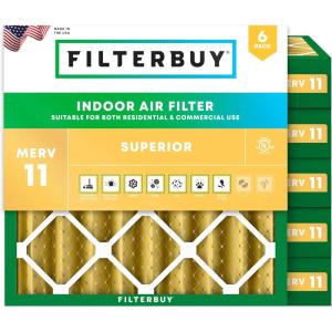 imageFilterbuy 27x27x4 Air Filter MERV 11 Allergen Defense 6Pack Pleated HVAC AC Furnace Air Filters Replacement Actual Size 2650 x 2650 x 363 Inches