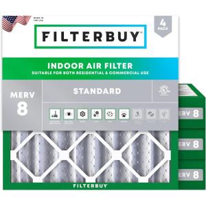 imageFilterbuy 10x10x4 Air Filter MERV 8 MPR 700 Dust Defense Replacement 4Pack Electrostatic Pleated HVAC AC Furnace Filters Made in USA Actual Size 950 x 950 x 363