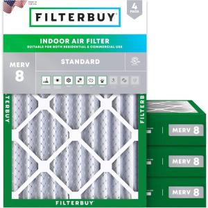 imageFilterbuy 10x16x4 Air Filter MERV 8 MPR 700 Dust Defense Replacement 4Pack Electrostatic Pleated HVAC AC Furnace Filters Made in USA Actual Size 950 x 1550 x 363