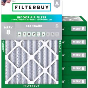 imageFilterbuy 10x16x4 Air Filter MERV 8 MPR 700 Dust Defense Replacement 6Pack Electrostatic Pleated HVAC AC Furnace Filters Made in USA Actual Size 950 x 1550 x 363