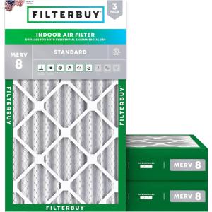 imageFilterbuy 10x18x4 Air Filter MERV 8 MPR 700 Dust Defense Replacement 3Pack Electrostatic Pleated HVAC AC Furnace Filters Made in USA Actual Size 1000 x 1800 x 363