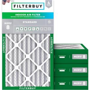 imageFilterbuy 10x20x4 Air Filter MERV 8 MPR 700 Dust Defense Replacement 4Pack Electrostatic Pleated HVAC AC Furnace Filters Made in USA Actual Size 950 x 1950 x 363