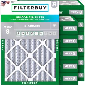 imageFilterbuy 12x16x4 Air Filter MERV 8 MPR 700 Dust Defense Replacement 12Pack Electrostatic Pleated HVAC AC Furnace Filters Made in USA Actual Size 1150 x 1550 x 363
