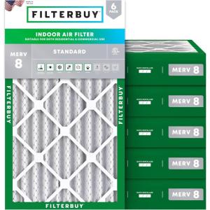 imageFilterbuy 13x21x4 Air Filter MERV 8 MPR 700 Dust Defense Replacement 6Pack Electrostatic Pleated HVAC AC Furnace Filters Made in USA Actual Size 1300 x 2100 x 363