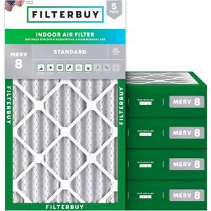 imageFilterbuy 13x24x4 Air Filter MERV 8 MPR 700 Dust Defense Replacement 5Pack Electrostatic Pleated HVAC AC Furnace Filters Made in USA Actual Size 1300 x 2400 x 363