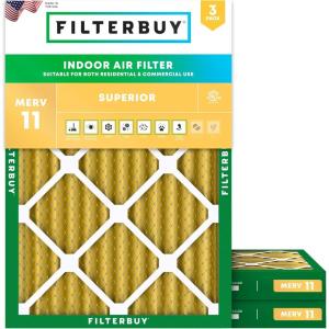 imageFilterbuy 10x14x2 Air Filter MERV 11 MPR 1200 Allergen Defense Replacement 3Pack Electrostatic Pleated HVAC AC Furnace Filters Made in USA Actual Size 950 x 1350 x 175