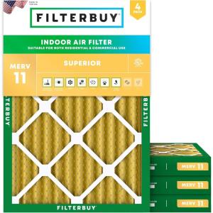 imageFilterbuy 10x14x2 Air Filter MERV 11 MPR 1200 Allergen Defense Replacement 4Pack Electrostatic Pleated HVAC AC Furnace Filters Made in USA Actual Size 950 x 1350 x 175