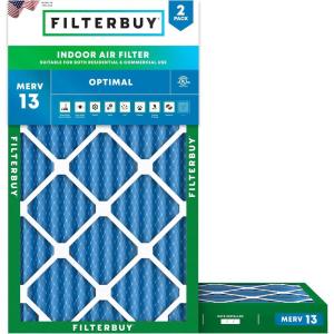 imageFilterbuy 10x18x2 Air Filter MERV 13 MPR 1900 Health Defense Replacement 2Pack Electrostatic Pleated HVAC AC Furnace Filters Made in USA Actual Size 1000 x 1800 x 175