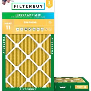 imageFilterbuy 10x20x2 Air Filter MERV 11 MPR 1200 Allergen Defense Replacement 2Pack Electrostatic Pleated HVAC AC Furnace Filters Made in USA Actual Size 950 x 1950 x 175