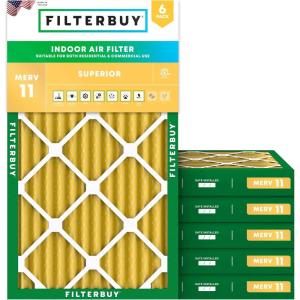 imageFilterbuy 10x25x2 Air Filter MERV 11 MPR 1200 Allergen Defense Replacement 6Pack Electrostatic Pleated HVAC AC Furnace Filters Made in USA Actual Size 950 x 2450 x 175