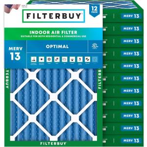 imageFilterbuy 13x20x2 Air Filter MERV 13 MPR 1900 Health Defense Replacement 12Pack Electrostatic Pleated HVAC AC Furnace Filters Made in USA Actual Size 1300 x 2000 x 175