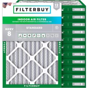 imageFilterbuy 10x14x2 Air Filter MERV 8 MPR 700 Dust Defense Replacement 12Pack Electrostatic Pleated HVAC AC Furnace Filters Made in USA Actual Size 950 x 1350 x 175