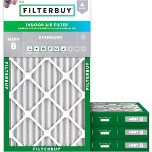 imageFilterbuy 10x30x2 Air Filter MERV 8 MPR 700 Dust Defense Replacement 4Pack Electrostatic Pleated HVAC AC Furnace Filters Made in USA Actual Size 950 x 2950 x 175