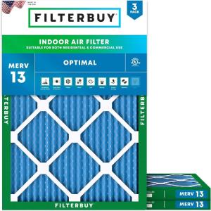 imageFilterbuy 10x12x1 Air Filter MERV 13 MPR 1900 Health Defense Replacement 3Pack Electrostatic Pleated HVAC AC Furnace Filters Made in USA Actual Size 1000 x 1200 x 075