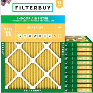 imageFilterbuy 10x15x1 Air Filter MERV 11 MPR 1200 Allergen Defense Replacement 12Pack Electrostatic Pleated HVAC AC Furnace Filters Made in USA Actual Size 950 x 1450 x 075