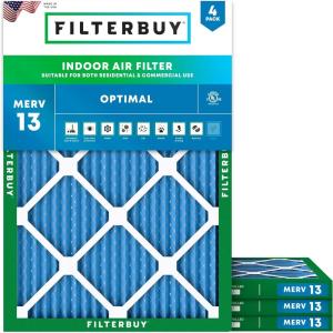 imageFilterbuy 10x16x1 Air Filter MERV 13 MPR 1900 Health Defense Replacement 4Pack Electrostatic Pleated HVAC AC Furnace Filters Made in USA Actual Size 950 x 1550 x 075
