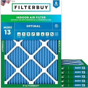 imageFilterbuy 10x16x1 Air Filter MERV 13 MPR 1900 Health Defense Replacement 6Pack Electrostatic Pleated HVAC AC Furnace Filters Made in USA Actual Size 950 x 1550 x 075