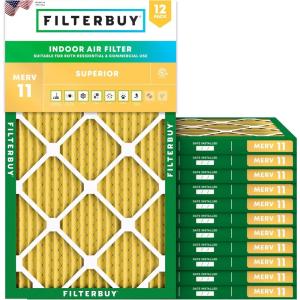 imageFilterbuy 10x18x1 Air Filter MERV 11 MPR 1200 Allergen Defense Replacement 12Pack Electrostatic Pleated HVAC AC Furnace Filters Made in USA Actual Size 950 x 1750 x 075