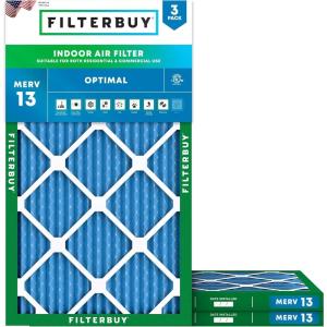 imageFilterbuy 10x22x1 Air Filter MERV 13 MPR 1900 Health Defense Replacement 3Pack Electrostatic Pleated HVAC AC Furnace Filters Made in USA Actual Size 1000 x 2200 x 075