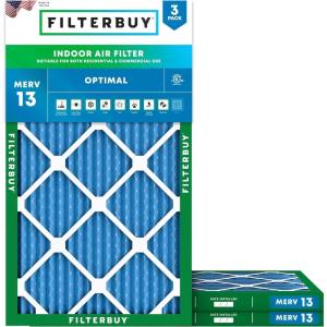 imageFilterbuy 1125x1925x1 Air Filter MERV 13 MPR 1900 Health Defense Replacement 3Pack Electrostatic Pleated HVAC AC Furnace Filters Made in USA Actual Size 1125 x 1925 x 075