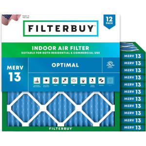 imageFilterbuy 115x115x1 Air Filter MERV 13 MPR 1900 Health Defense Replacement 12Pack Electrostatic Pleated HVAC AC Furnace Filters Made in USA Actual Size 1150 x 1150 x 075