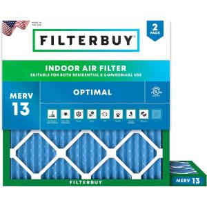 imageFilterbuy 115x115x1 Air Filter MERV 13 MPR 1900 Health Defense Replacement 2Pack Electrostatic Pleated HVAC AC Furnace Filters Made in USA Actual Size 1150 x 1150 x 075