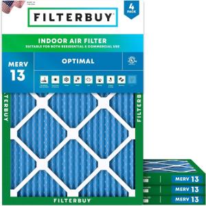 imageFilterbuy 1188x1688x1 Air Filter MERV 13 MPR 1900 Health Defense Replacement 4Pack Electrostatic Pleated HVAC AC Furnace Filters Made in USA Actual Size 1188 x 1688 x 075
