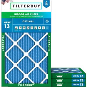 imageFilterbuy 12x22x1 Air Filter MERV 13 MPR 1900 Health Defense Replacement 4Pack Electrostatic Pleated HVAC AC Furnace Filters Made in USA Actual Size 1200 x 2200 x 075