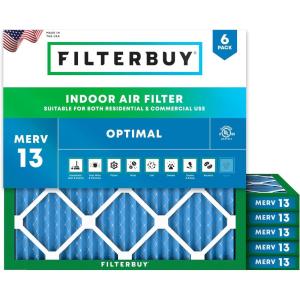 imageFilterbuy 1325x1325x1 Air Filter MERV 13 MPR 1900 Health Defense Replacement 6Pack Electrostatic Pleated HVAC AC Furnace Filters Made in USA Actual Size 1325 x 1325 x 075