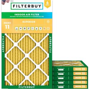 imageFilterbuy 15x28x1 Air Filter MERV 11 MPR 1200 Allergen Defense Replacement 6Pack Electrostatic Pleated HVAC AC Furnace Filters Made in USA Actual Size 1500 x 2800 x 075