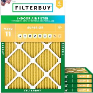 imageFilterbuy 10x12x1 Air Filter MERV 11 MPR 1200 Allergen Defense Replacement 5Pack Electrostatic Pleated HVAC AC Furnace Filters Made in USA Actual Size 1000 x 1200 x 075