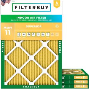 imageFilterbuy 10x15x1 Air Filter MERV 11 MPR 1200 Allergen Defense Replacement 4Pack Electrostatic Pleated HVAC AC Furnace Filters Made in USA Actual Size 950 x 1450 x 075