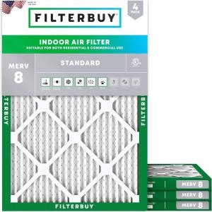 imageFilterbuy 10x16x1 Air Filter MERV 8 MPR 700 Dust Defense Replacement 4Pack Electrostatic Pleated HVAC AC Furnace Filters Made in USA Actual Size 950 x 1550 x 075