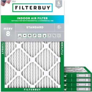 imageFilterbuy 10x16x1 Air Filter MERV 8 MPR 700 Dust Defense Replacement 5Pack Electrostatic Pleated HVAC AC Furnace Filters Made in USA Actual Size 950 x 1550 x 075