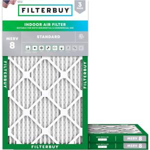imageFilterbuy 10x18x1 Air Filter MERV 8 MPR 700 Dust Defense Replacement 3Pack Electrostatic Pleated HVAC AC Furnace Filters Made in USA Actual Size 950 x 1750 x 075