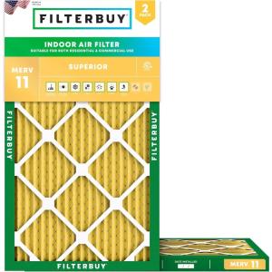 imageFilterbuy 10x28x1 Air Filter MERV 11 MPR 1200 Allergen Defense Replacement 2Pack Electrostatic Pleated HVAC AC Furnace Filters Made in USA Actual Size 950 x 2750 x 075