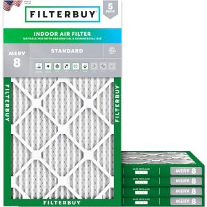 imageFilterbuy 10x28x1 Air Filter MERV 8 MPR 700 Dust Defense Replacement 5Pack Electrostatic Pleated HVAC AC Furnace Filters Made in USA Actual Size 950 x 2750 x 075