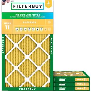 imageFilterbuy 10x32x1 Air Filter MERV 11 MPR 1200 Allergen Defense Replacement 4Pack Electrostatic Pleated HVAC AC Furnace Filters Made in USA Actual Size 1000 x 3200 x 075