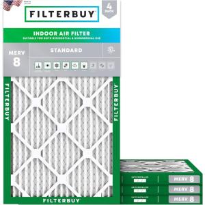 imageFilterbuy 12x34x1 Air Filter MERV 8 MPR 700 Dust Defense Replacement 4Pack Electrostatic Pleated HVAC AC Furnace Filters Made in USA Actual Size 1200 x 3400 x 075